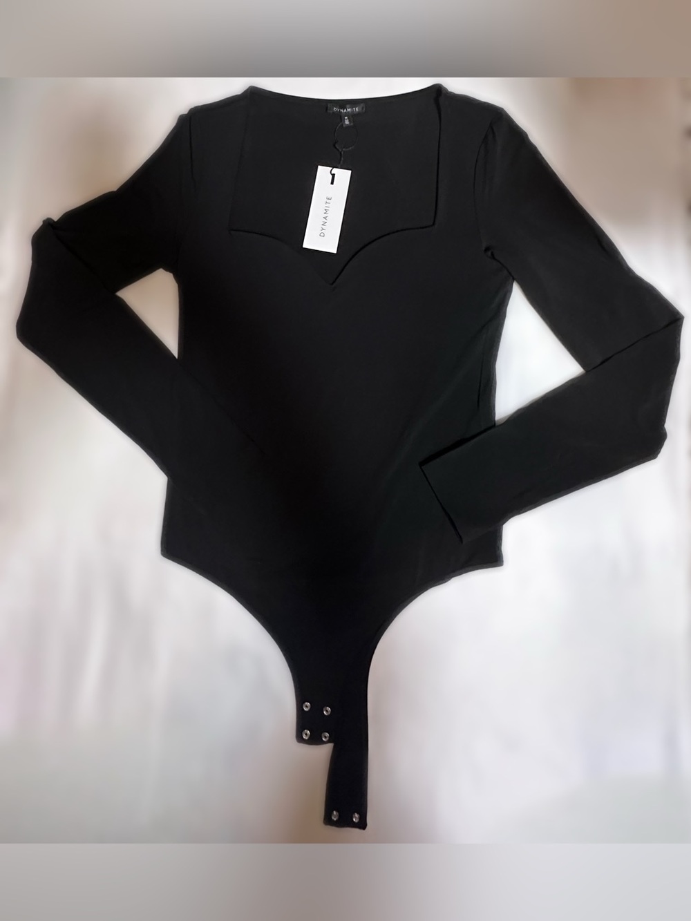 NWT Dynamite Sculpt Square/Sweetheart Neck Bodysuit -Black | Size Medium